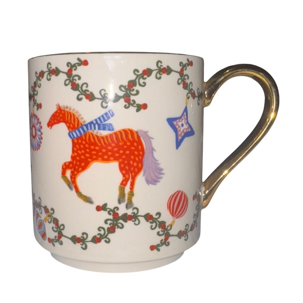 Anthropologie Juniper‎ Stoneware Mug Christmas Horse Holiday Festive Whimsical